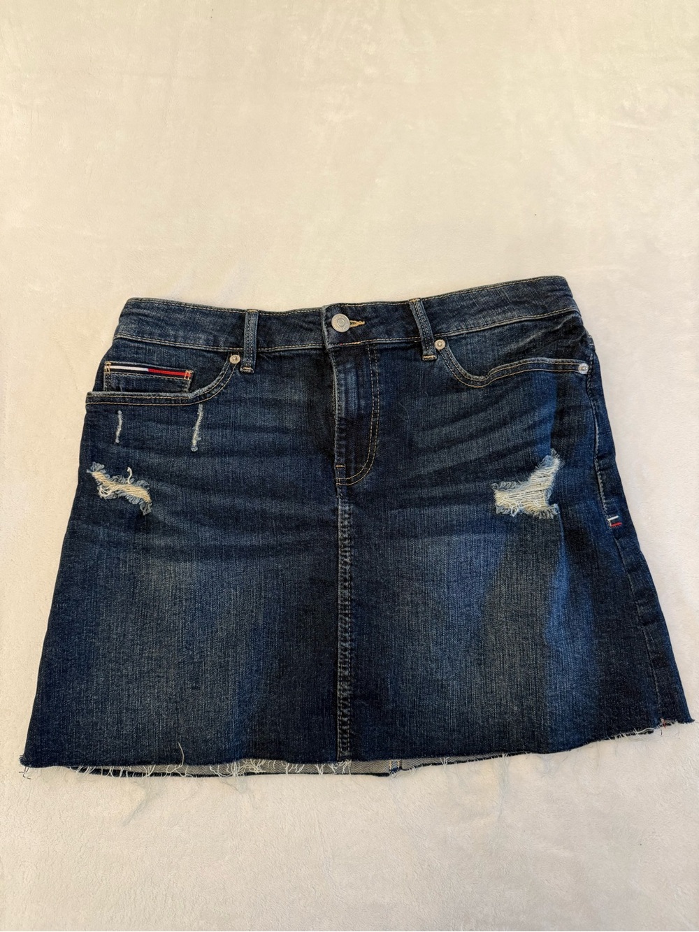 Tommy Hilfiger Dark Blue Distressed Denim Mini Skirt